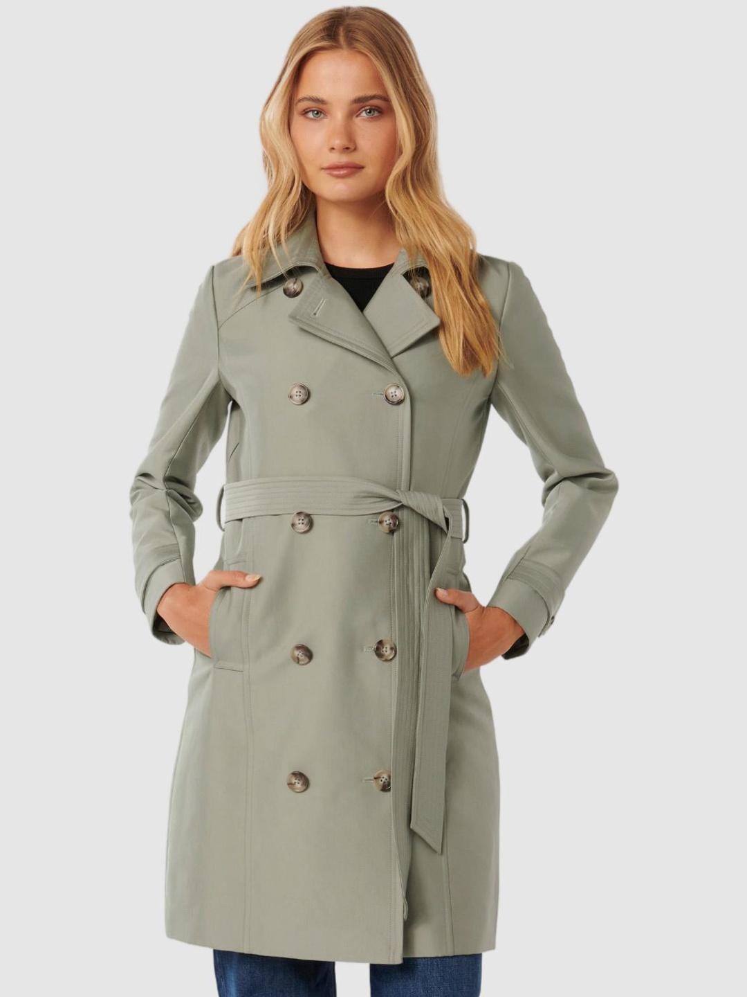 

Forever New Long Line Trench Coat, Green