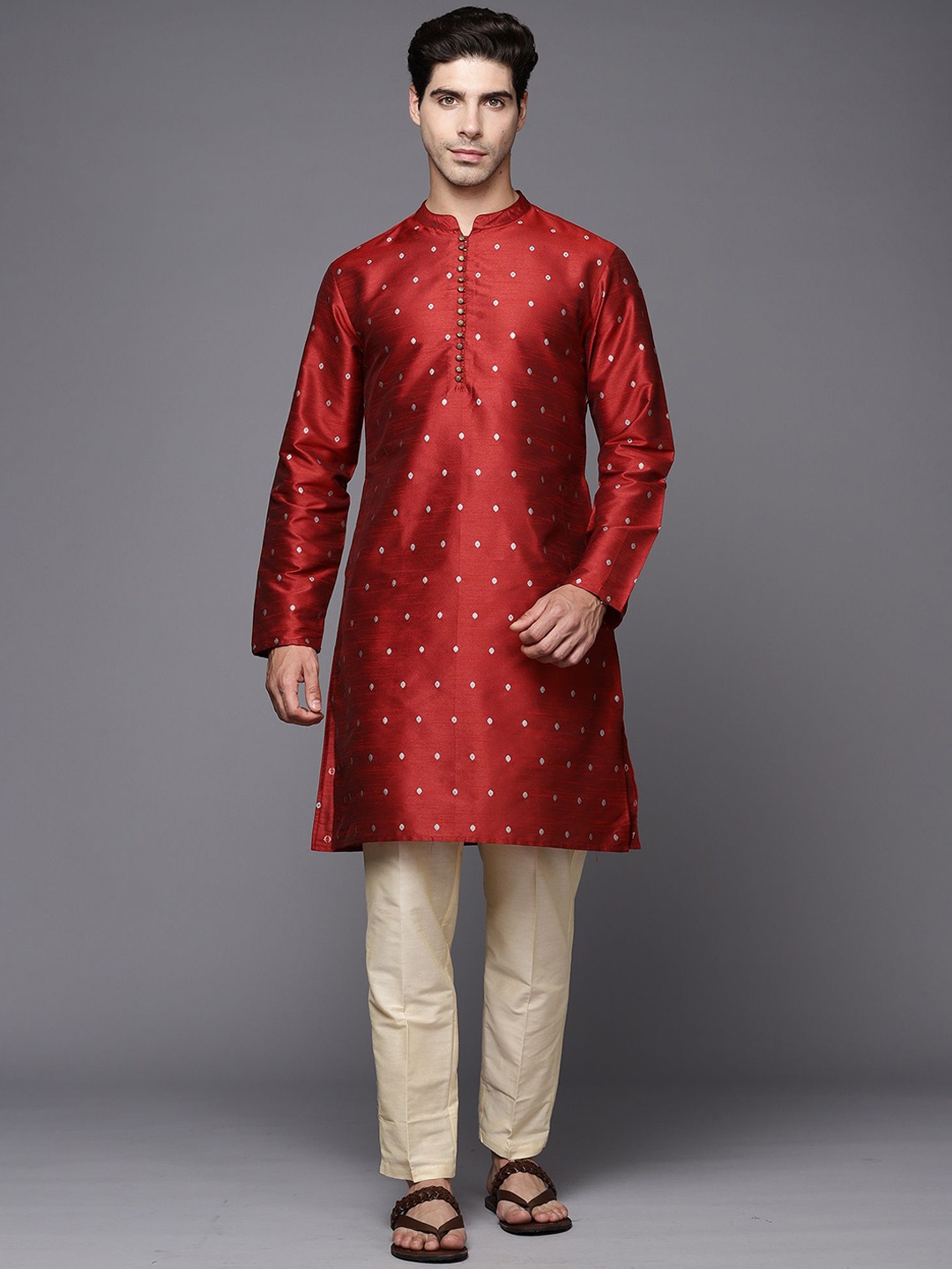 

Anouk Men Polka Dot Kurta, Maroon