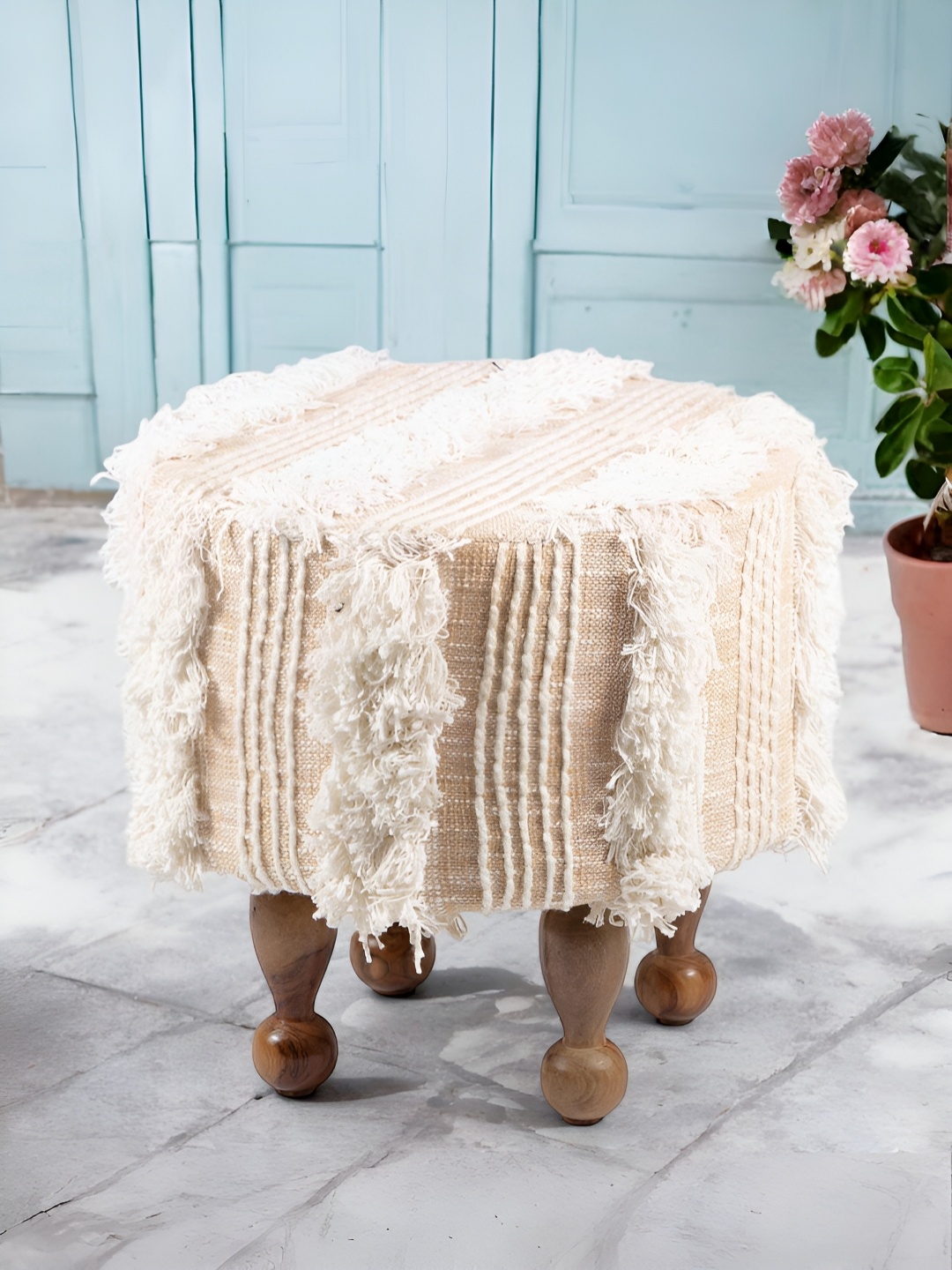 

Ikiriya Beige Wooden Round Ottomans
