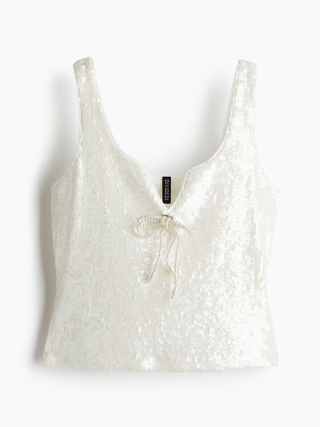 

H&M Bow-Detail Sequined Top, White
