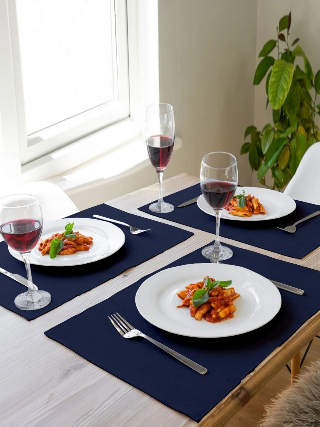 

Lushomes Navy Blue 6 Pieces Ribbed Pure Cotton Table Placemats