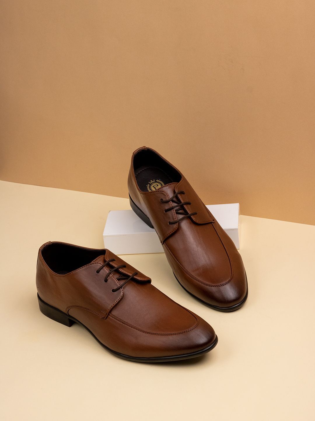 

ATESBER by Inc.5 Men Leather Pointed-Toe Formal Derbys, Tan