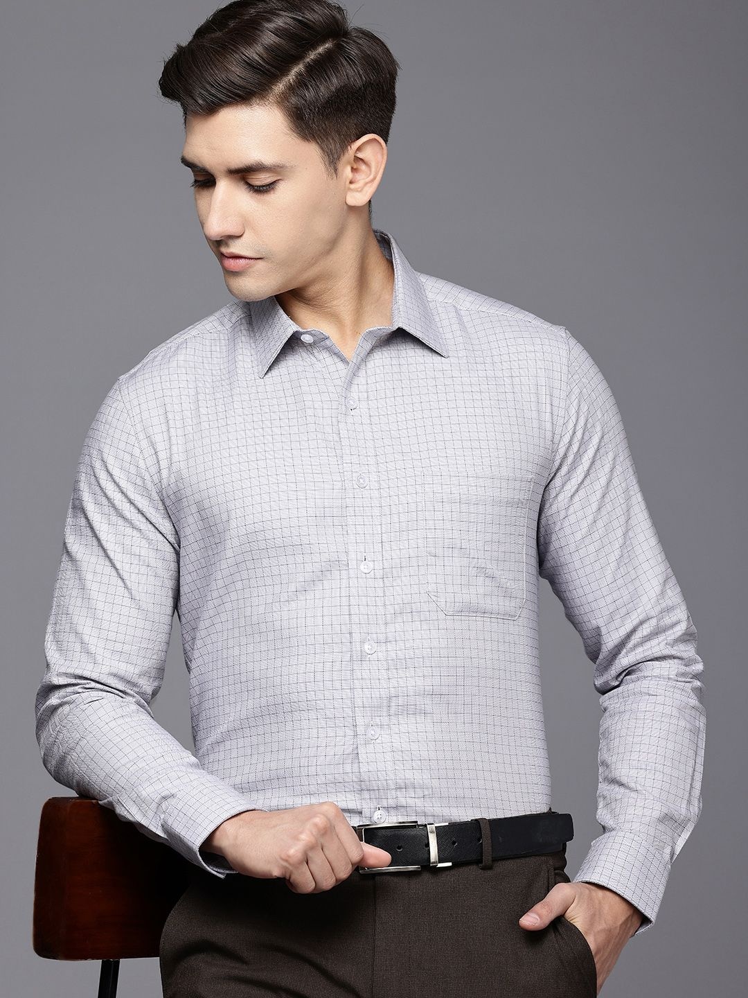 

Louis Philippe Pure Cotton Checked Slim Fit Formal Shirt, Grey