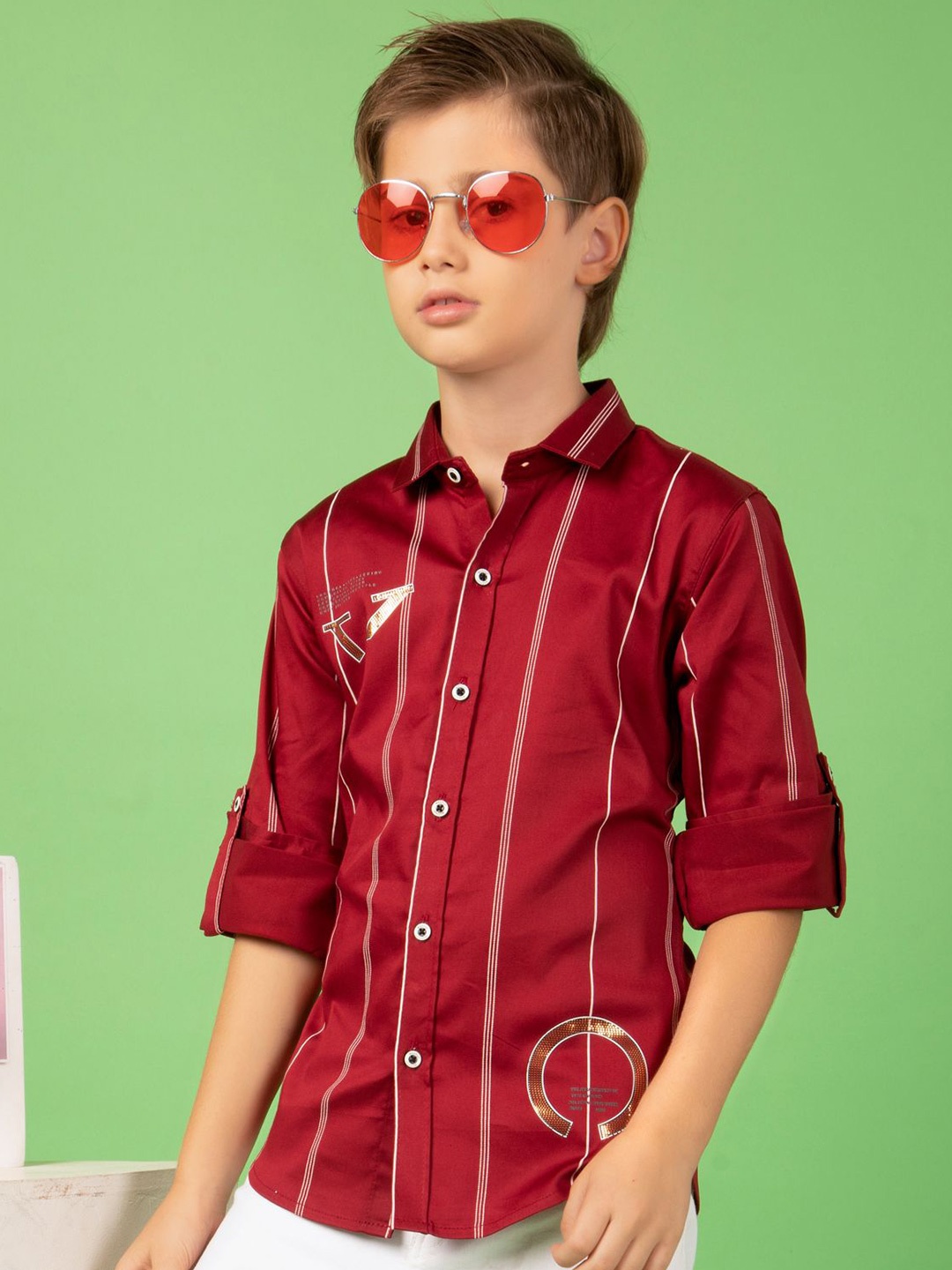 

MashUp Boys Opaque Striped Casual Shirt, Maroon