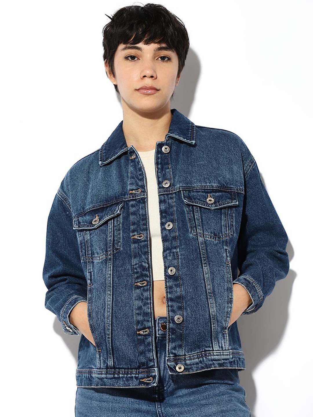 

ONLY Women Washed Denim Jacket, Blue