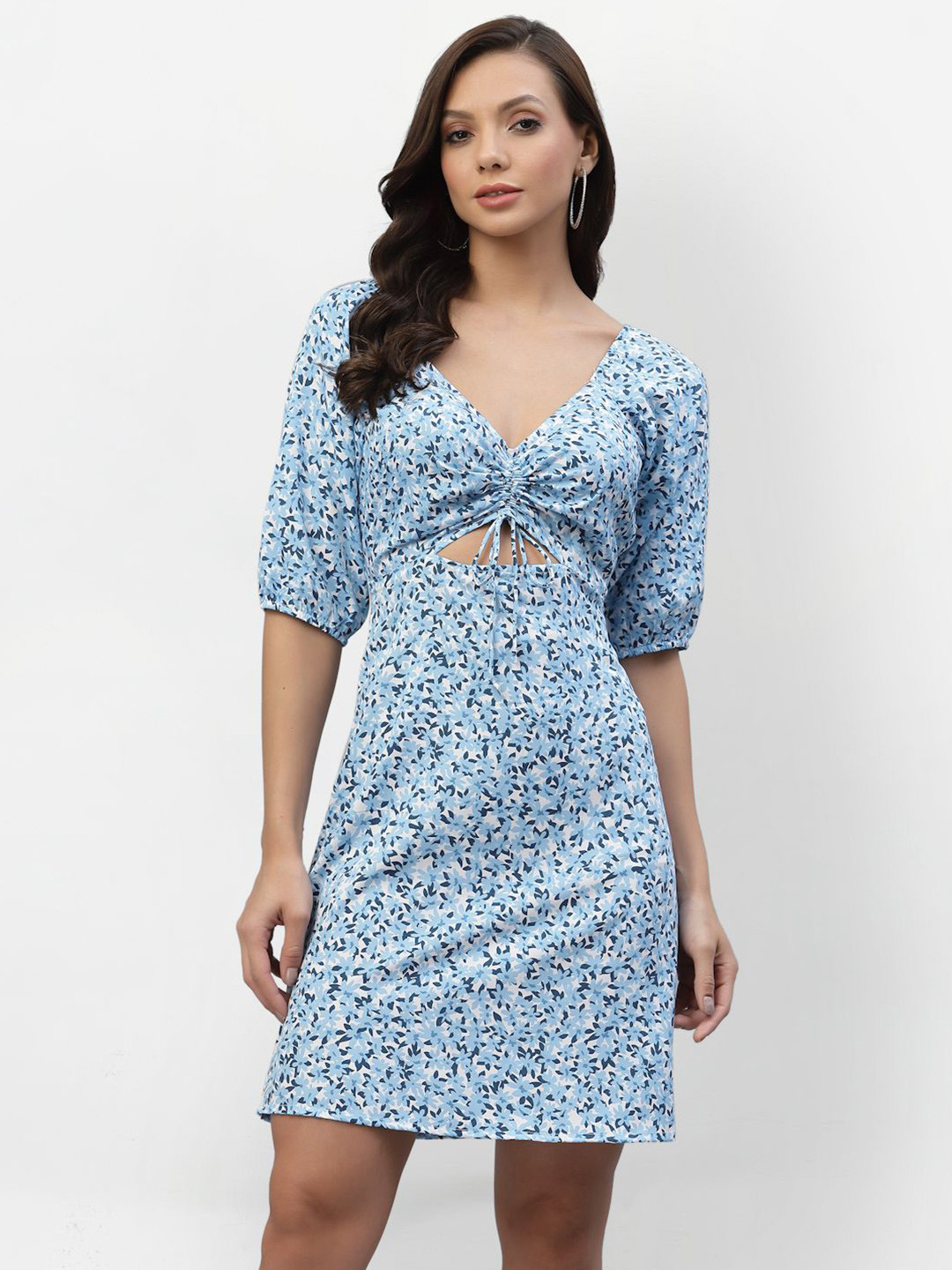 

BAESD Floral Print Crepe A-Line Dress, Blue