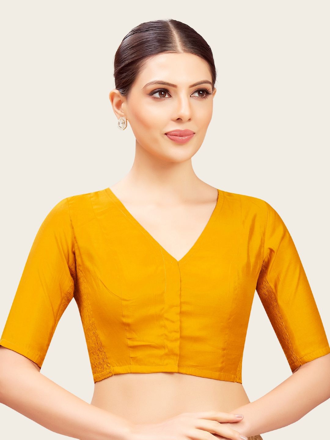 

Studio Shringaar Smocked Readymade Saree Blouse, Mustard