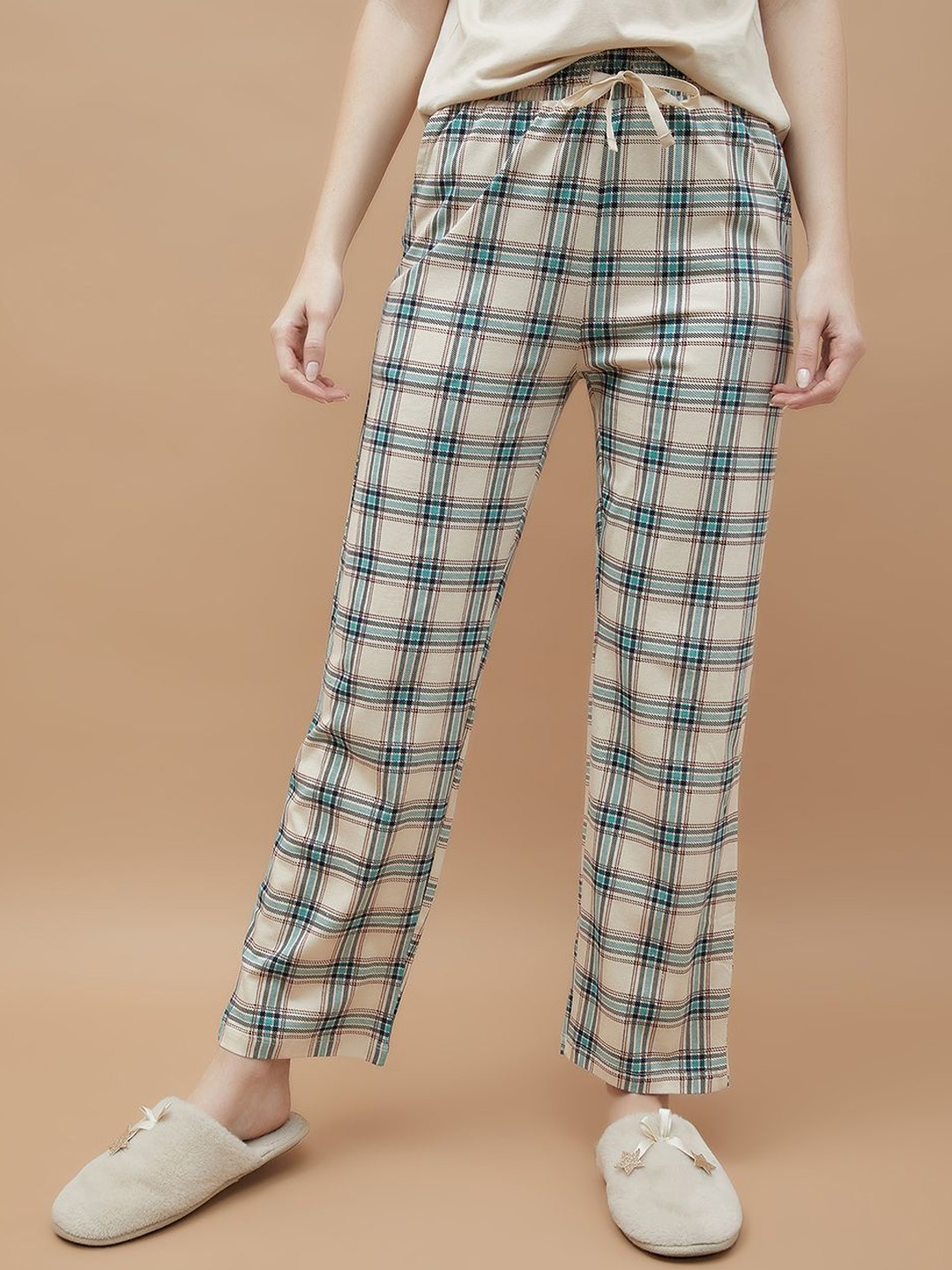 

Ginger by Lifestyle Checked Pure Cotton Lounge Pants, Beige