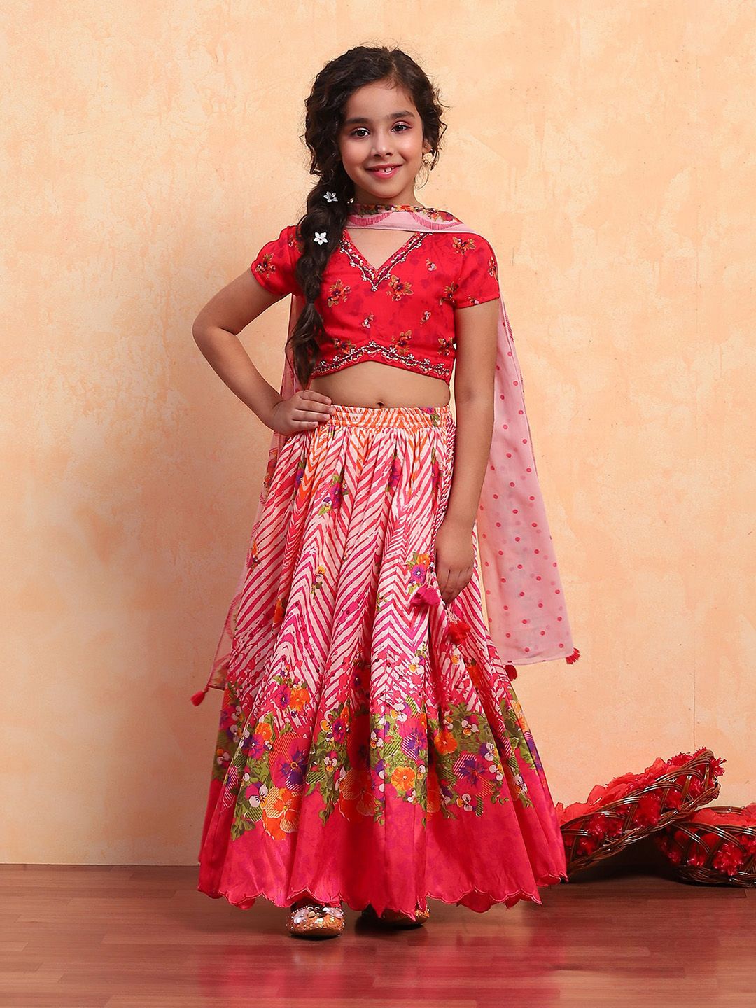 

Biba Girls Printed Ready to Wear Lehenga & Blouse With Dupatta, Orange