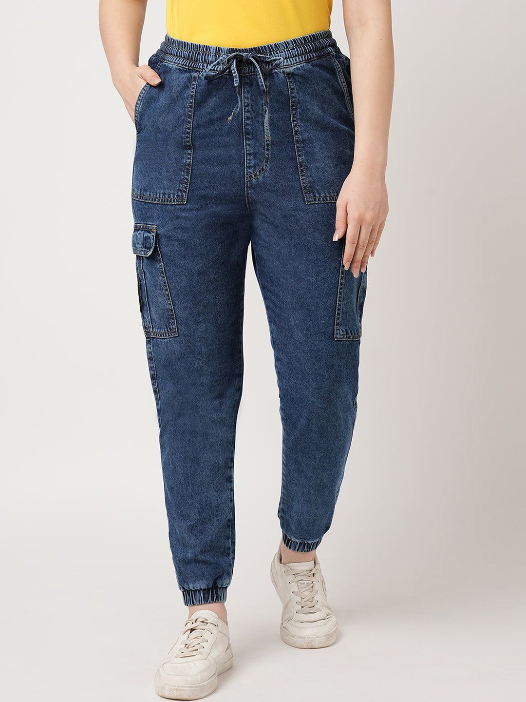 

Kraus Jeans Women Loose Fit High-Rise Joggers Trousers, Blue