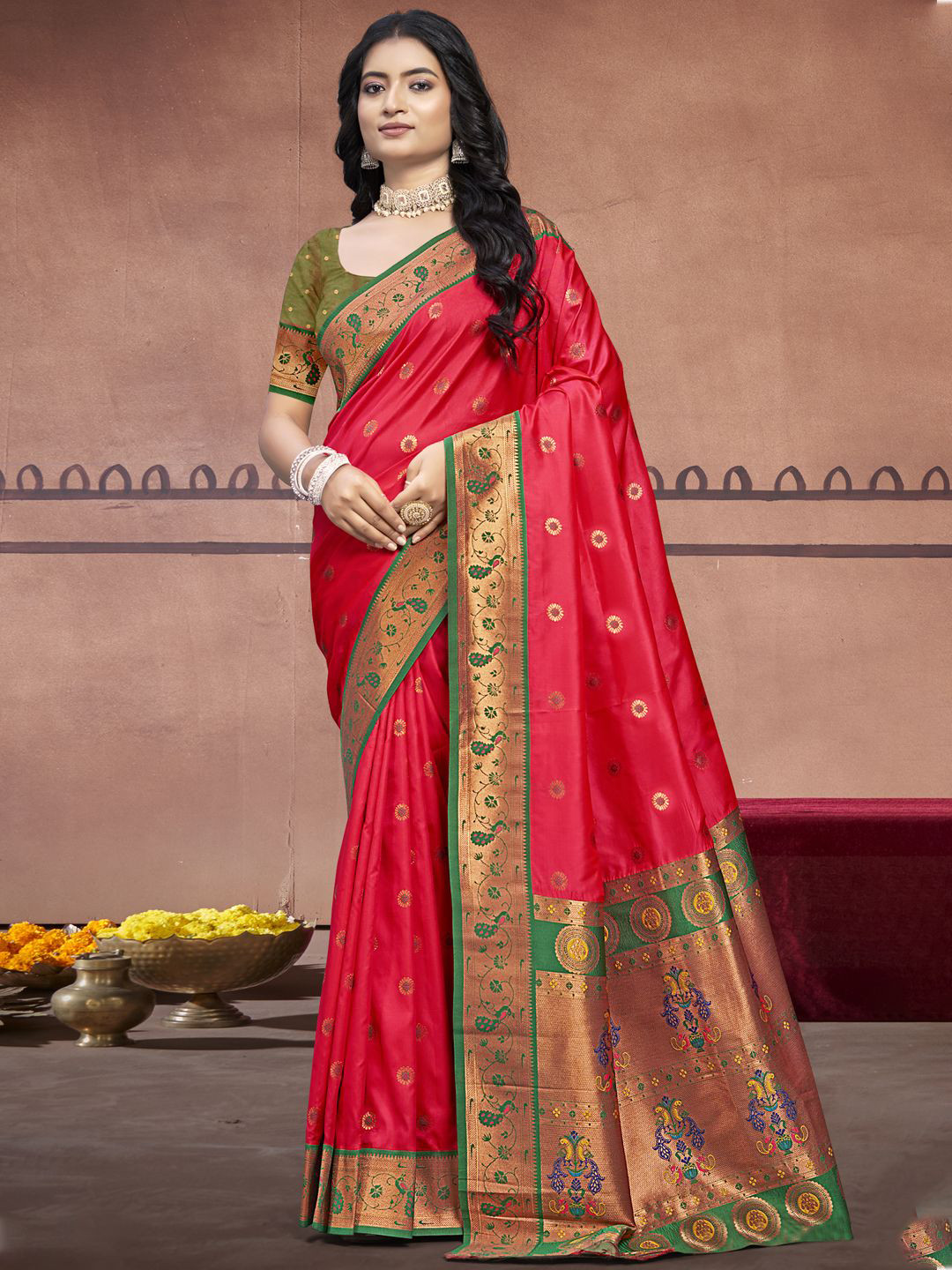 

SANGAM PRINTS Woven Design Silk Blend Designer Tussar Saree, Rose