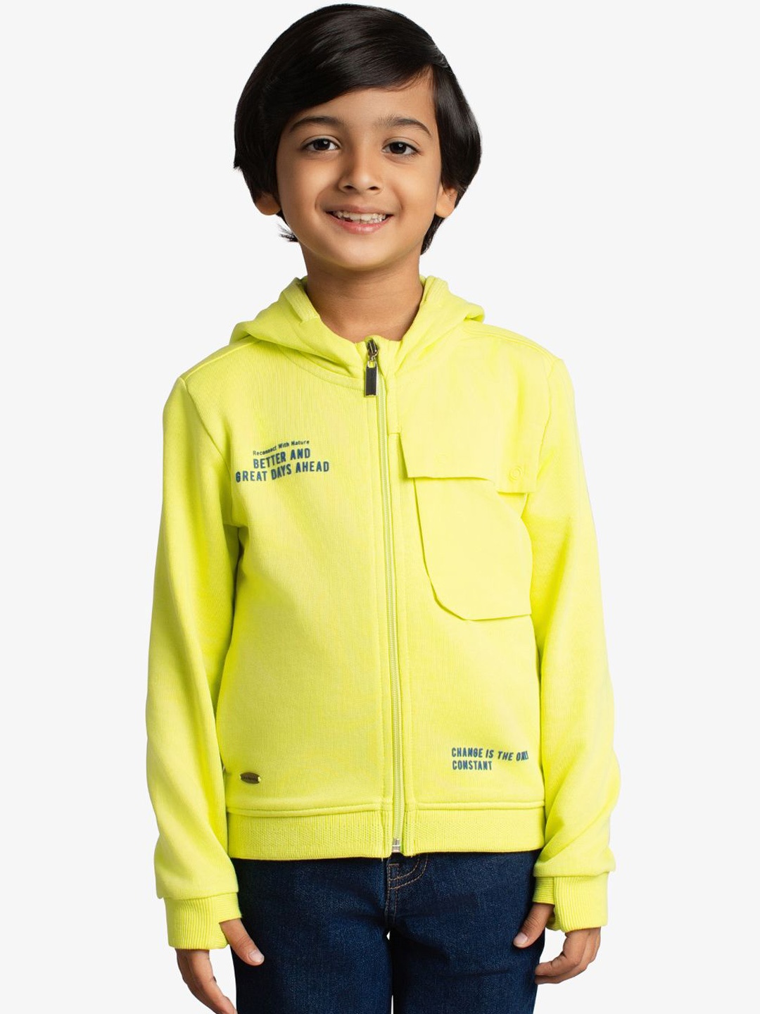 

Ed-a-Mamma Boys Typography Outdoor Open Front Jacket with Patchwork, Green