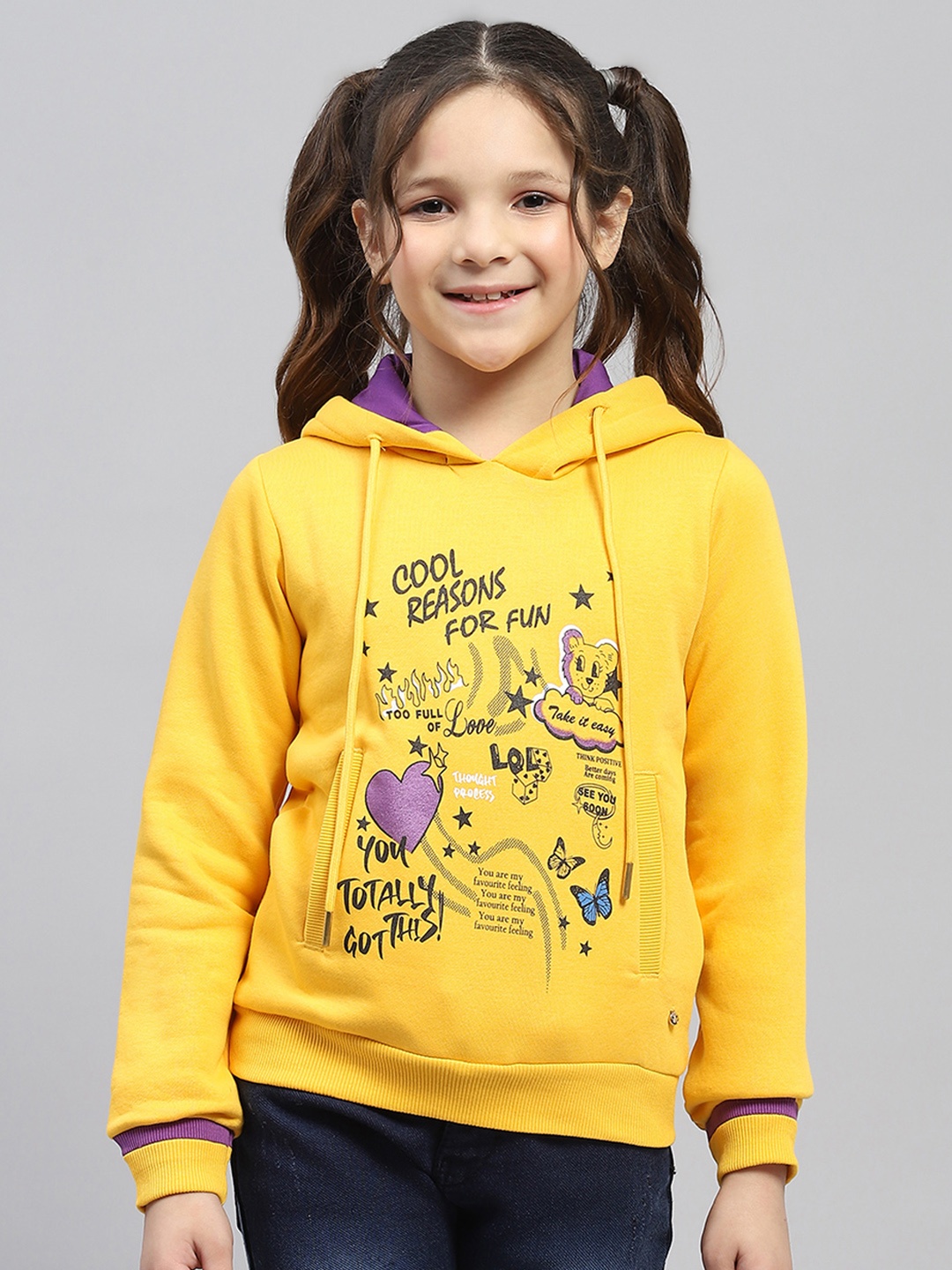 

Monte Carlo Teen Girls Typography Print Hooded Sweatshirt, Yellow