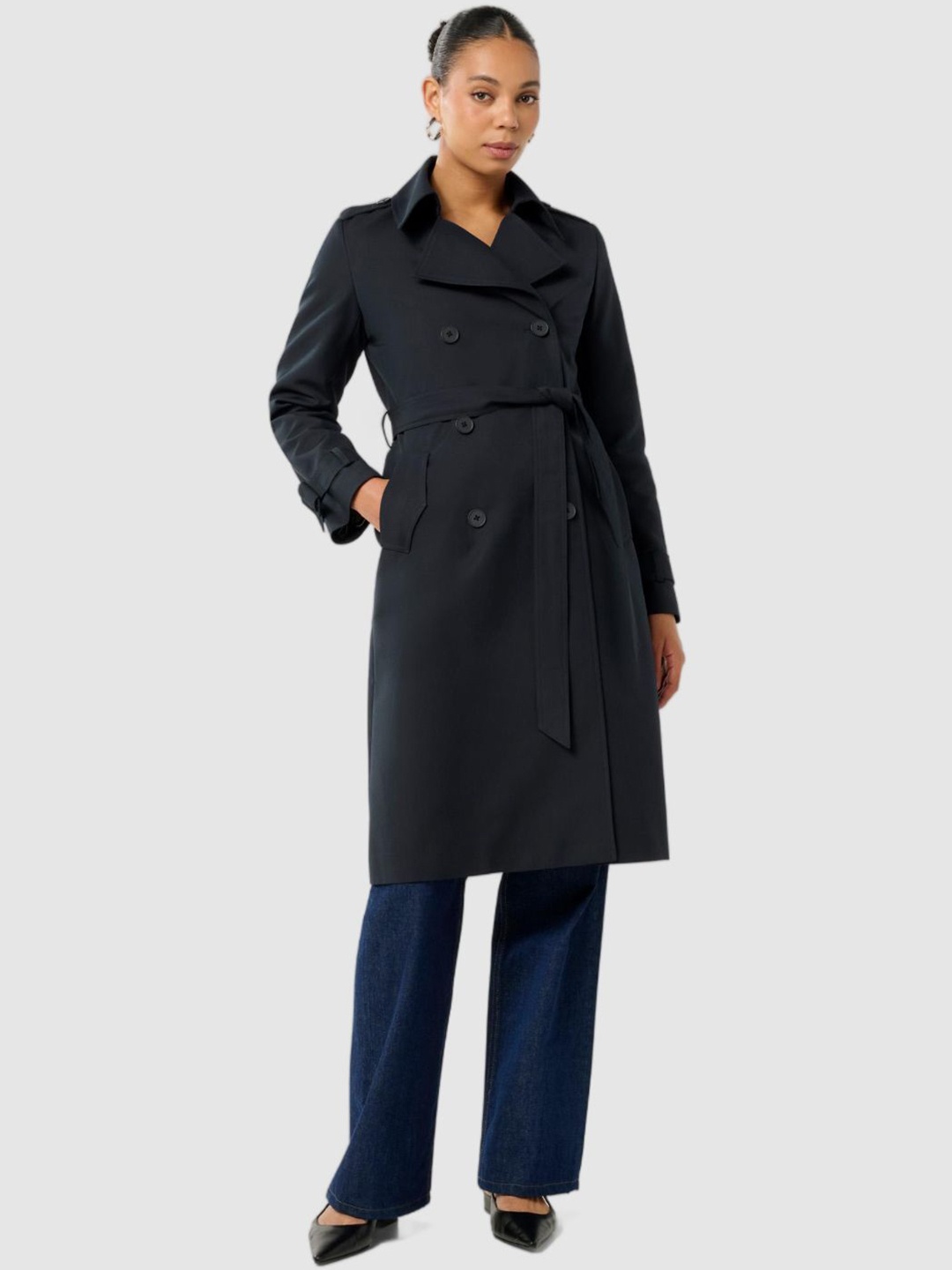 

Forever New Women Double-Breasted Trench coat, Navy blue