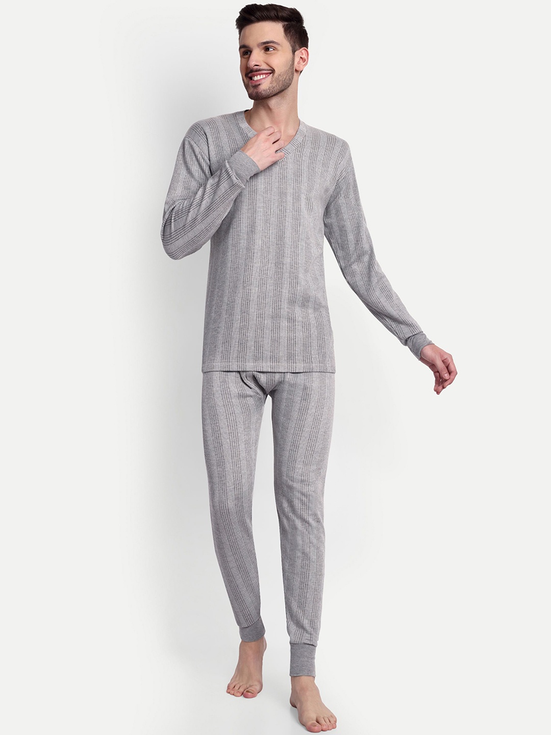 

ZEFFIT Cotton Striped Thermal Set, Grey