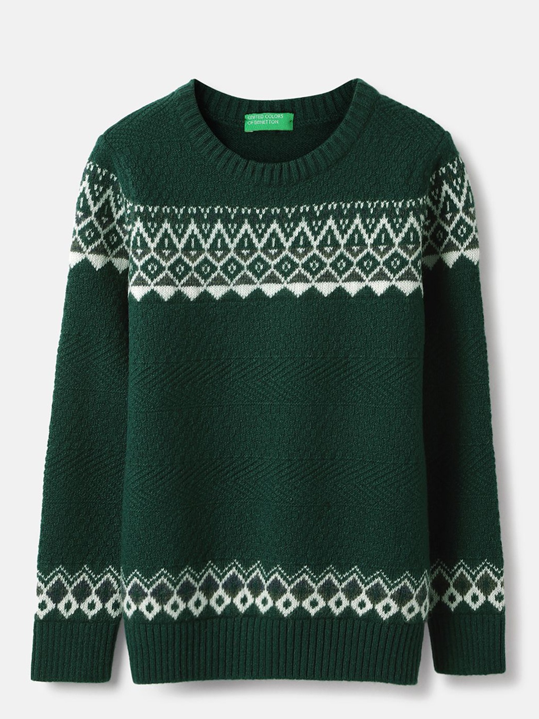 

United Colors of Benetton Boys Printed Woollen Pullover, Green