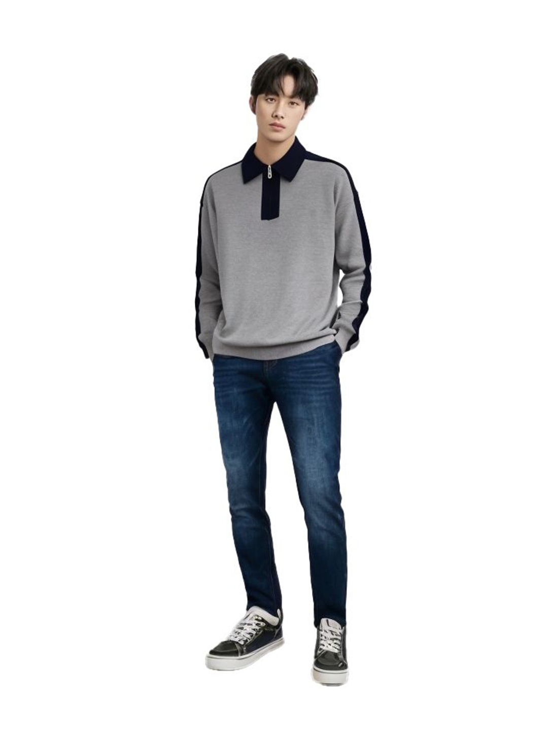 

StyleCast x Revolte Men Colourblocked Pullover, Grey