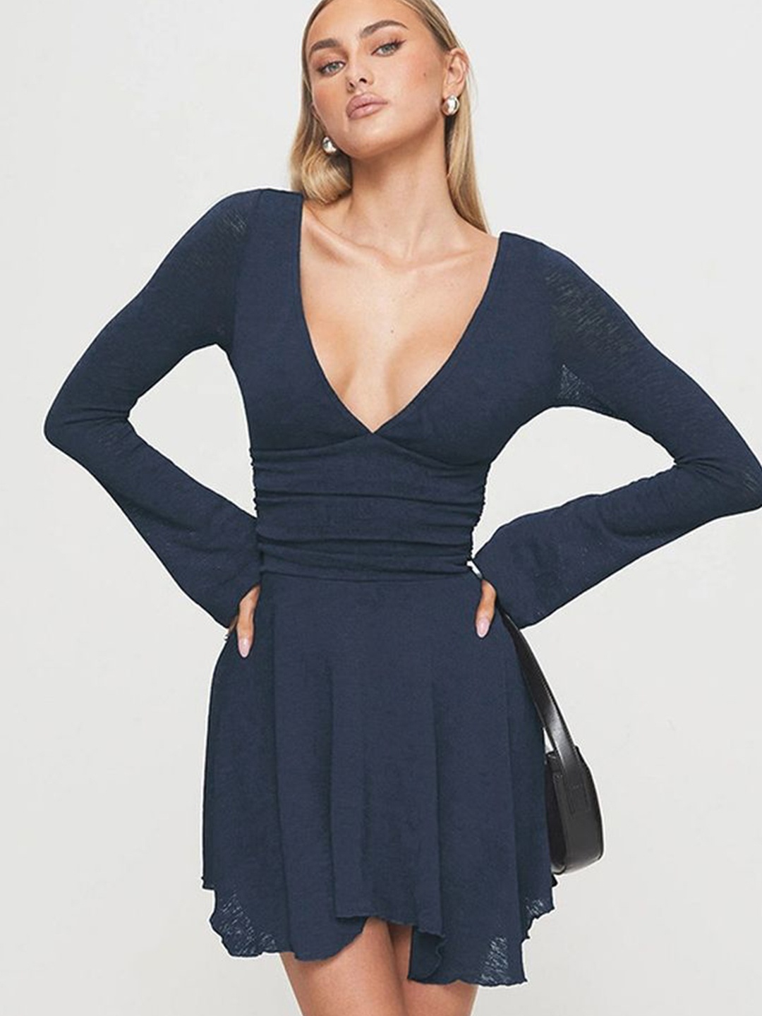 

LULU & SKY Women V -Neck Fit - Flare Mini Dress, Blue
