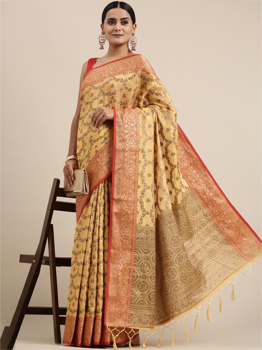 

ISHIKA FAB Woven Design Zari Art Silk Banarasi Saree, Yellow