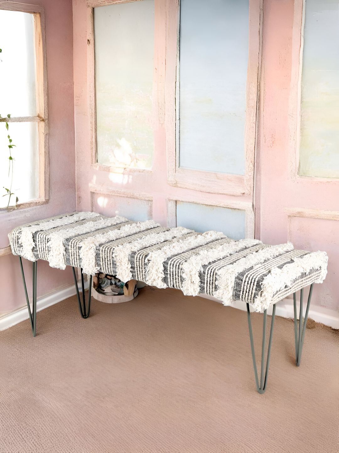 

Ikiriya Grey & White Wood Mid Century 3 Seater Bench