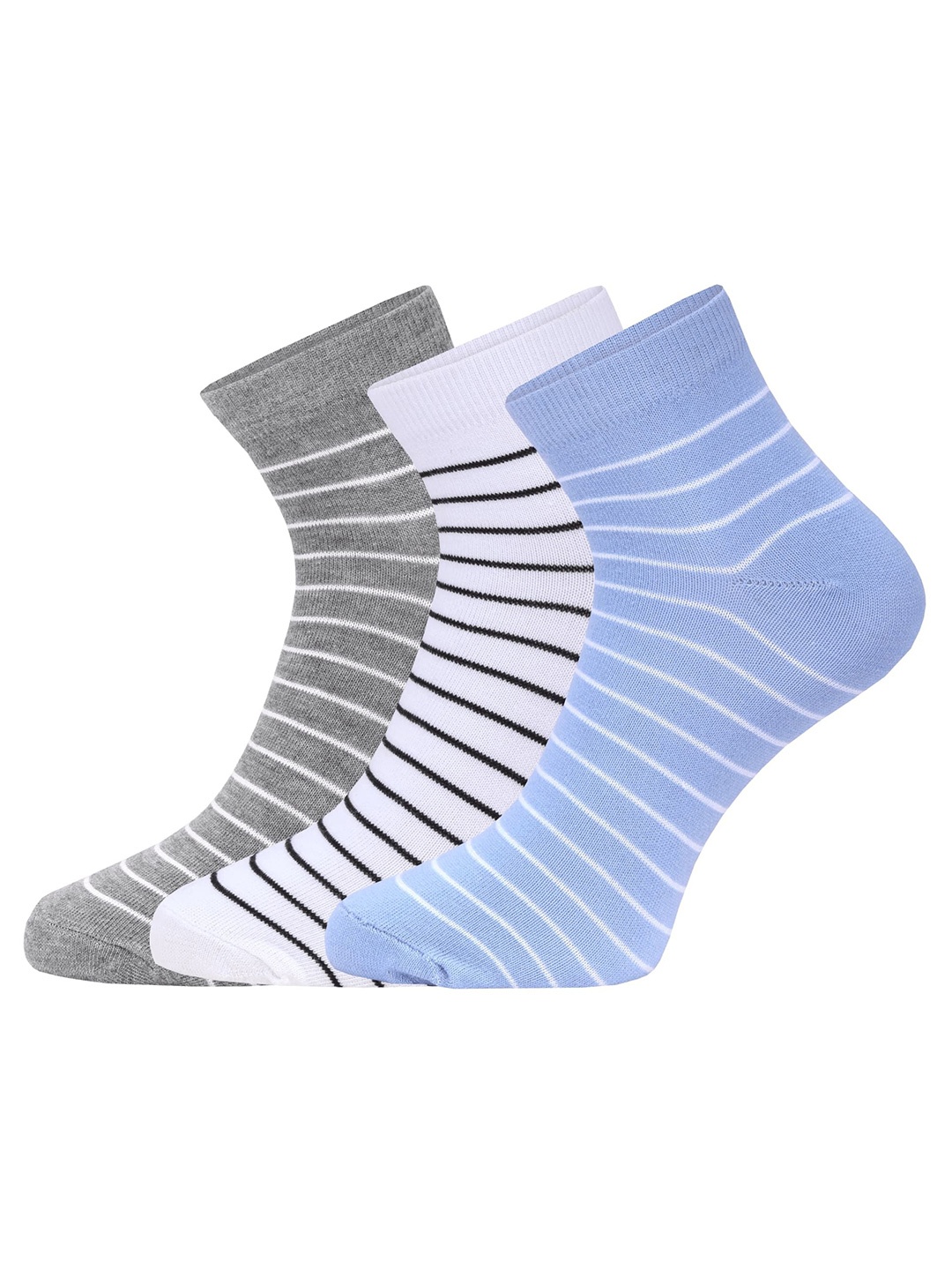 

FABdon Women Pack Of 3 Cotton Striped Ankle-Length Socks, Blue