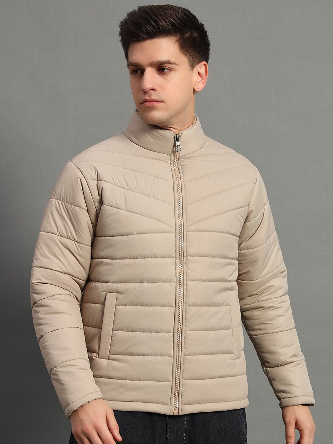 

GET GOLF Men Polyester Bomber Jacket, Beige