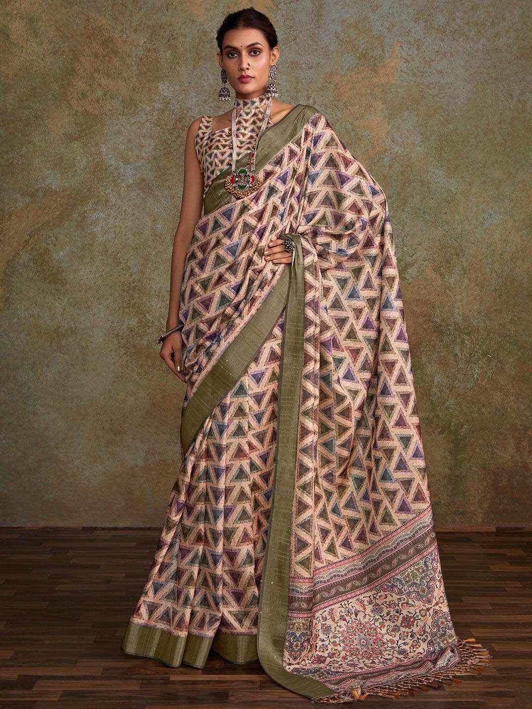 

Satrani Pure Silk Sungudi Saree, Green