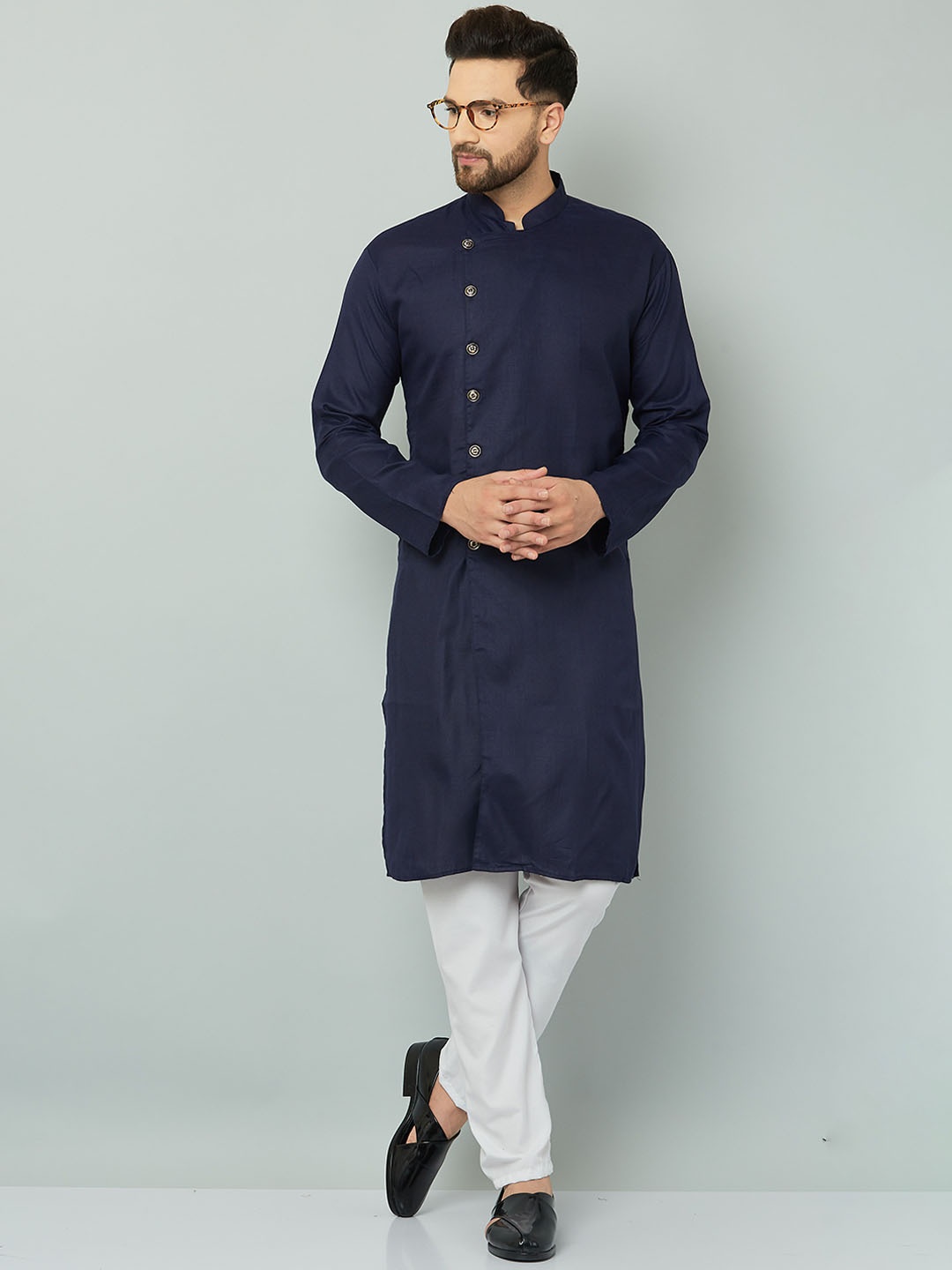 

LEMONX Men Regular Kurta with Pyjamas, Navy blue