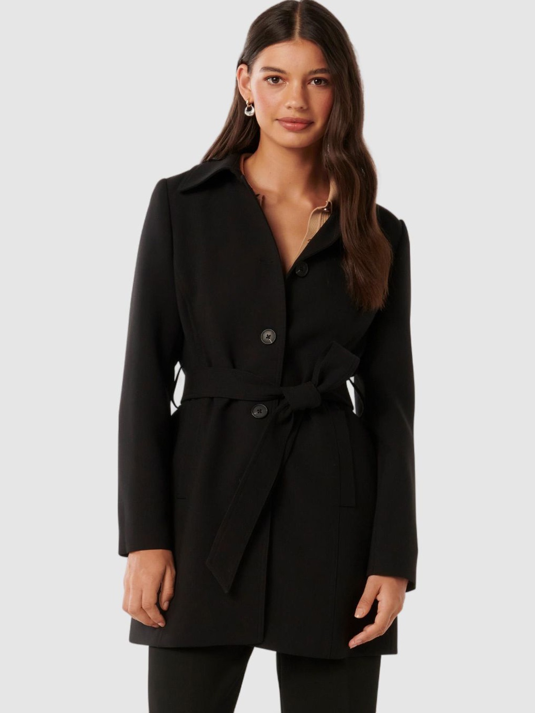 

Forever New Single-Breasted Trench Coat, Black