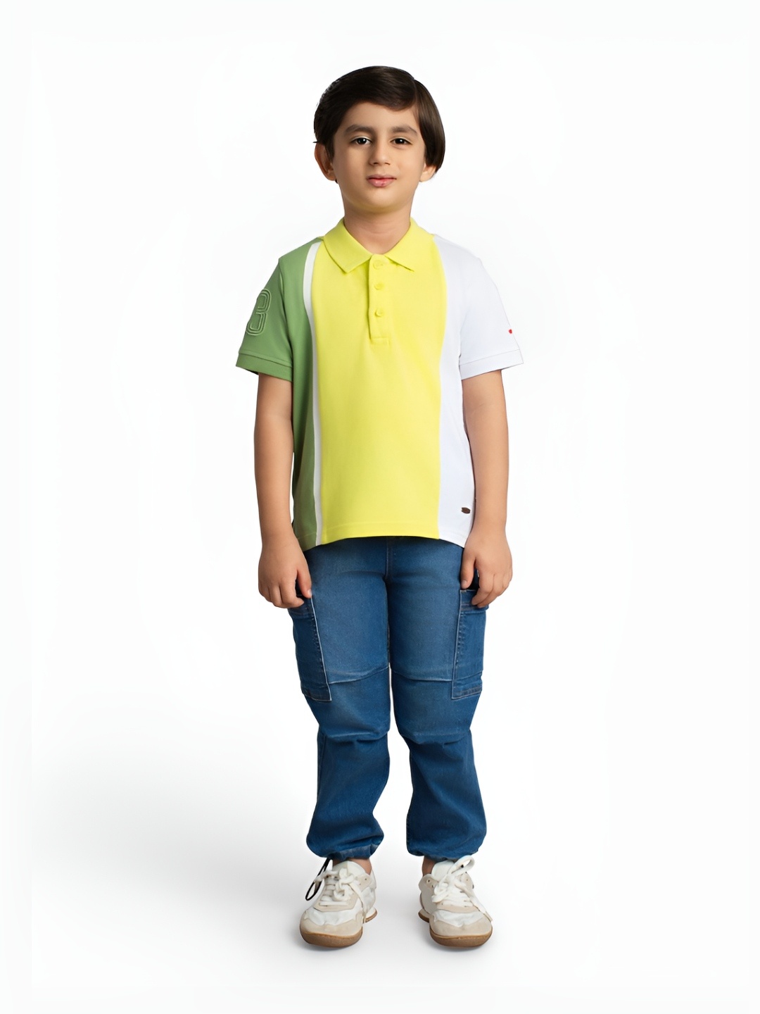 

Ed-a-Mamma Boys Colourblocked Polo Collar Bio Finish Pockets T-shirt, Green