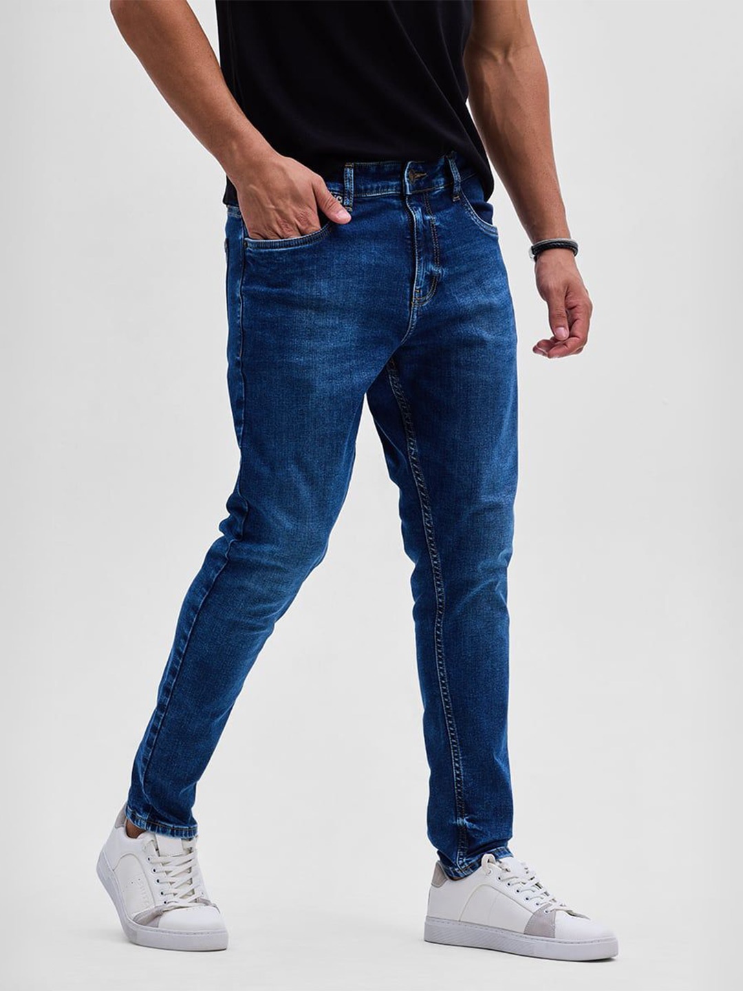 

Snitch Men Narrow Skinny Fit Light Fade Stretchable Jeans, Navy blue