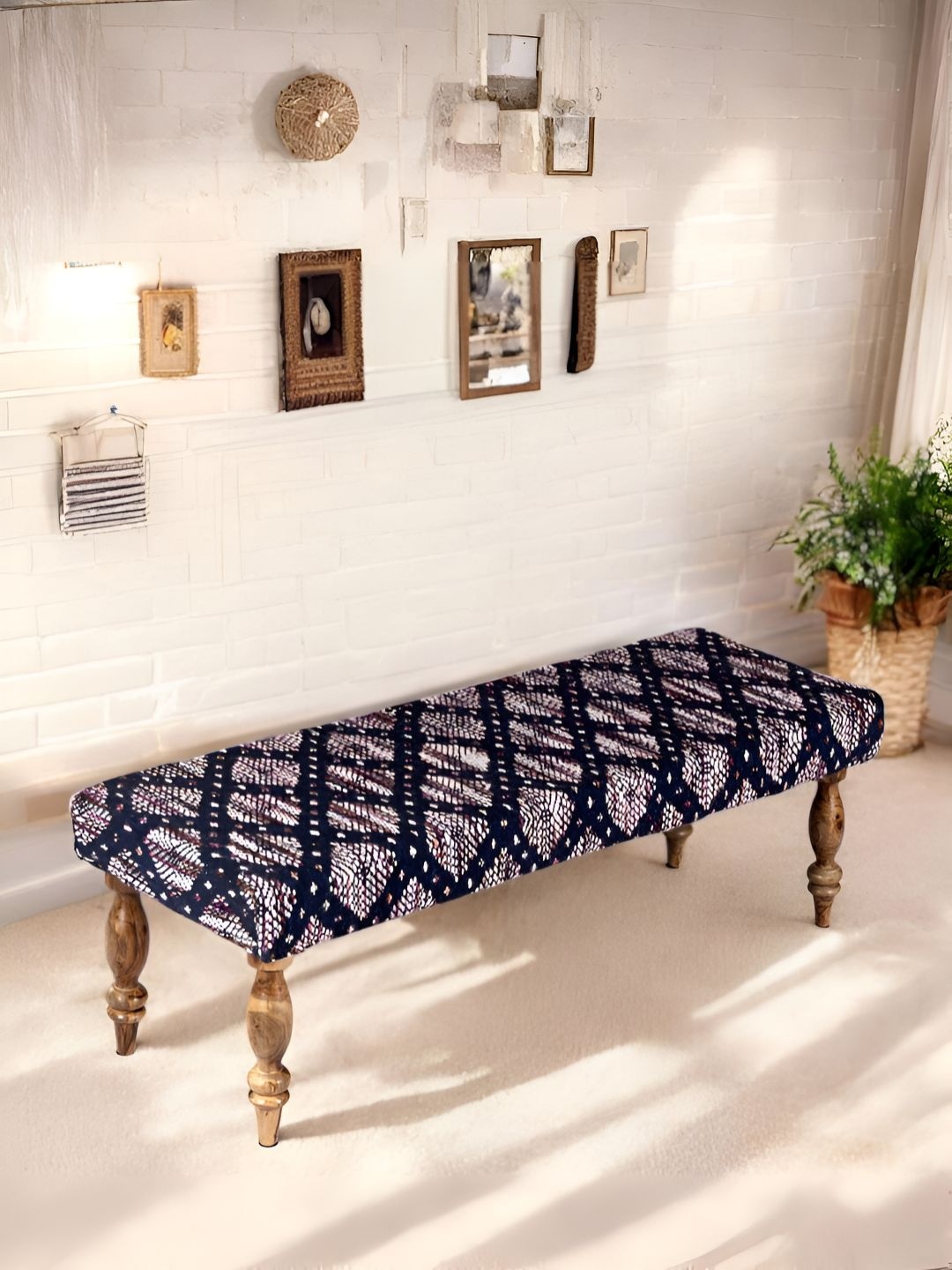 

Ikiriya Blue & White Wood Parisian 3 Seater Bench