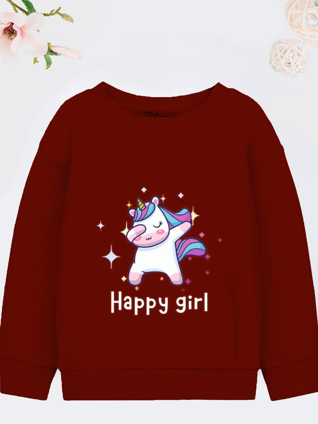 

YK Disney Girls Printed Round Neck Sweatshirt, Maroon