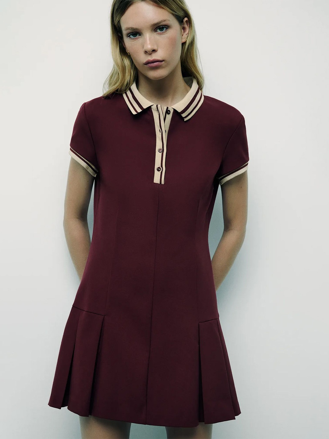 

LULU & SKY Women Shirt Collar A-Line Dress, Burgundy