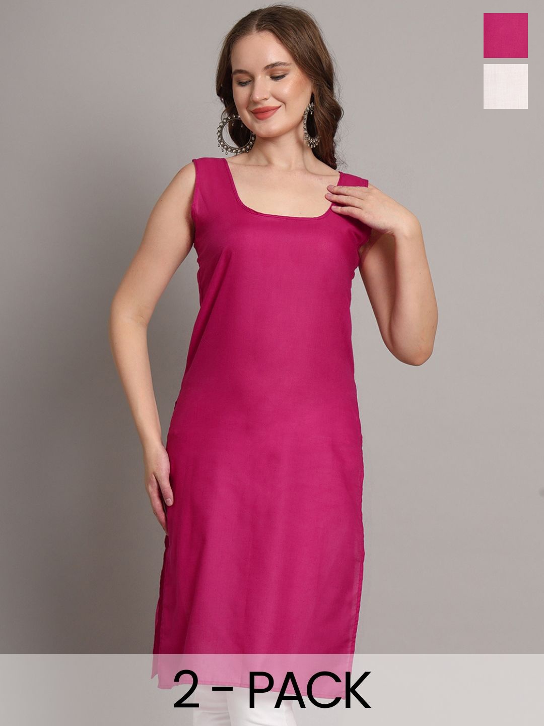 

The Chikan Label Pack Of 2 Cotton Long Slips, Magenta