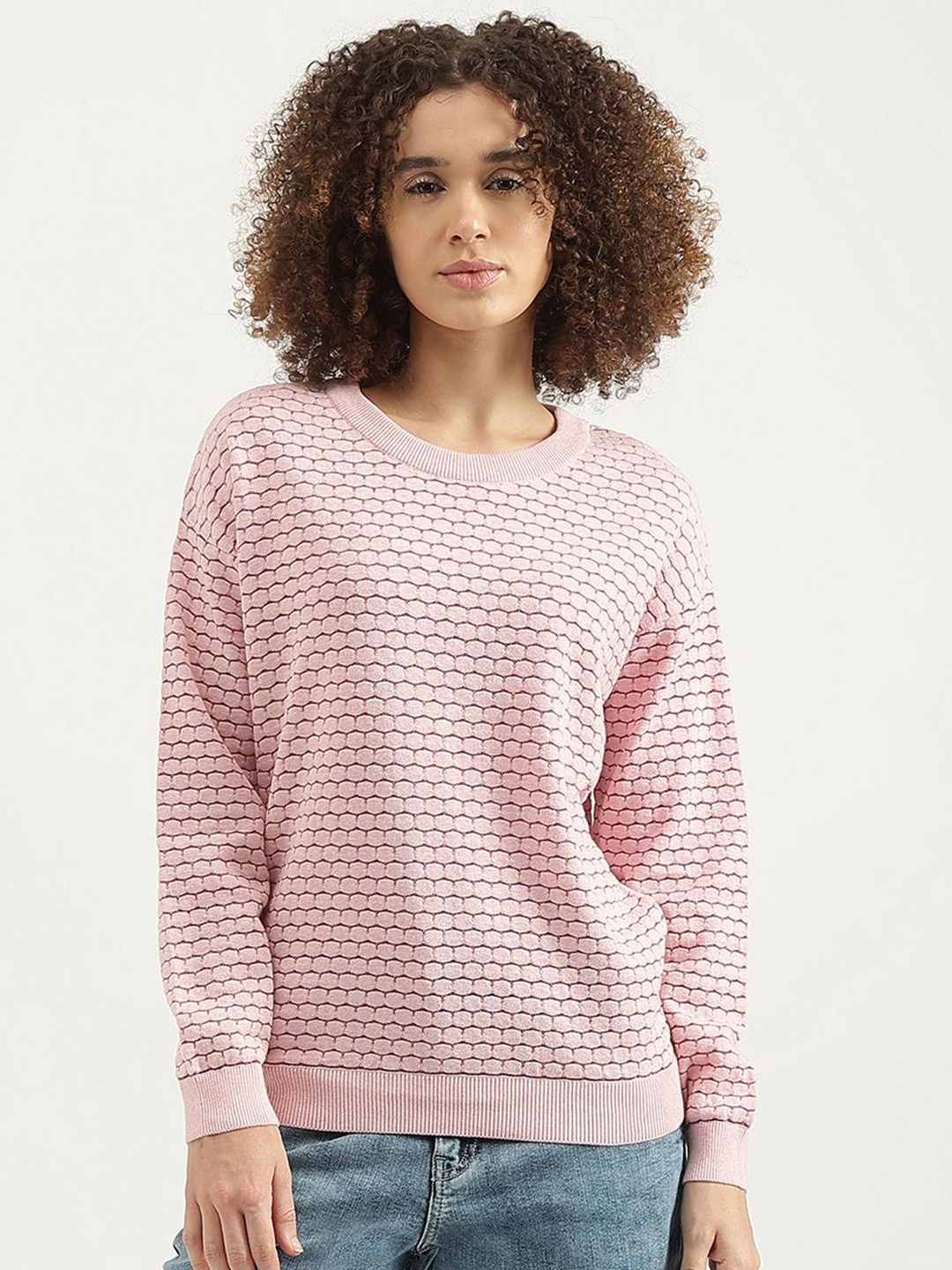 

United Colors of Benetton Women Printed Pullover, Pink