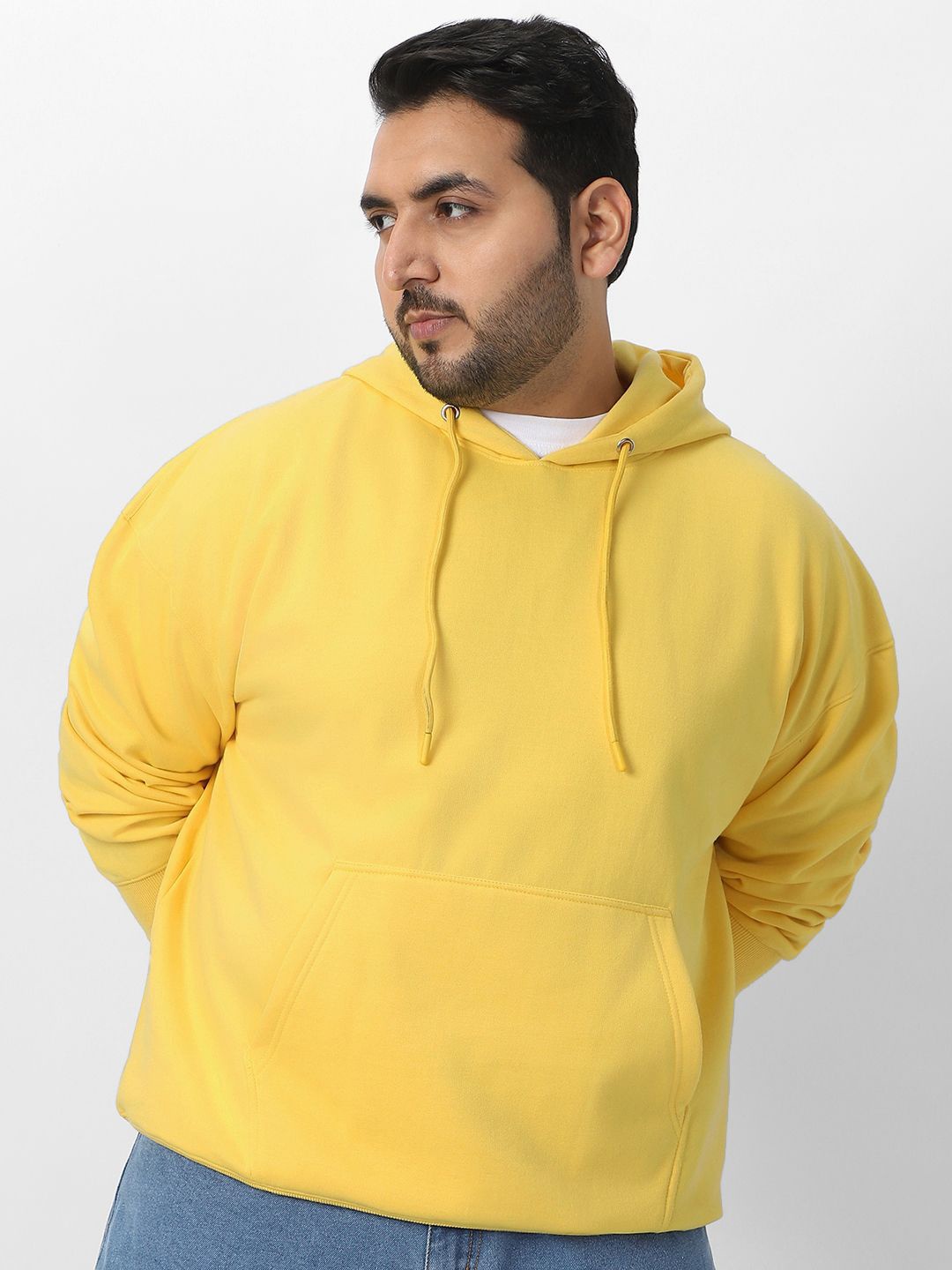 

Urbano Plus Men Plus Size Cotton Solid Oversized Hooded Neck Pullover Sweatshirt, Yellow