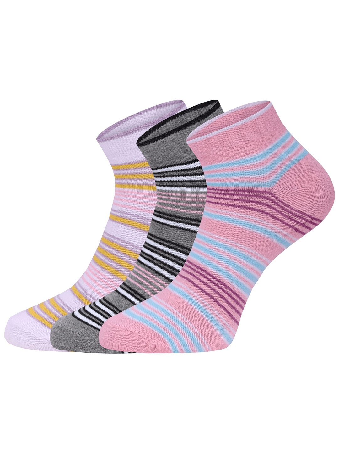 

FABdon Women Pack Of 3 Striped Ankle Length Socks, Pink