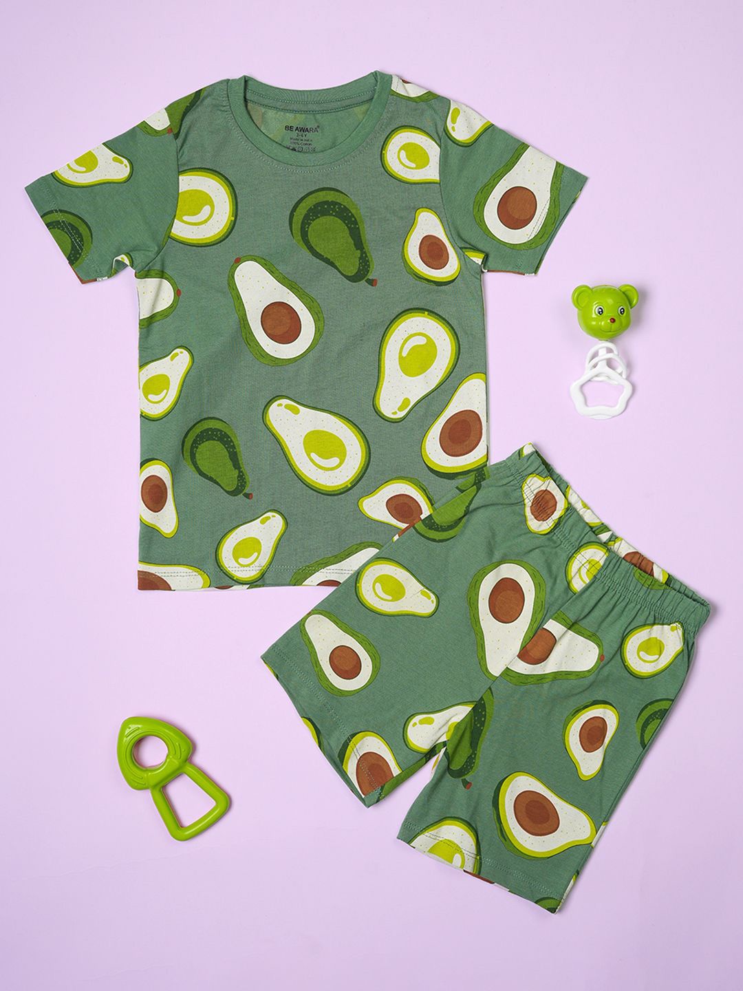 

BE AWARA Unisex Kids Printed T-shirt with Shorts, Green