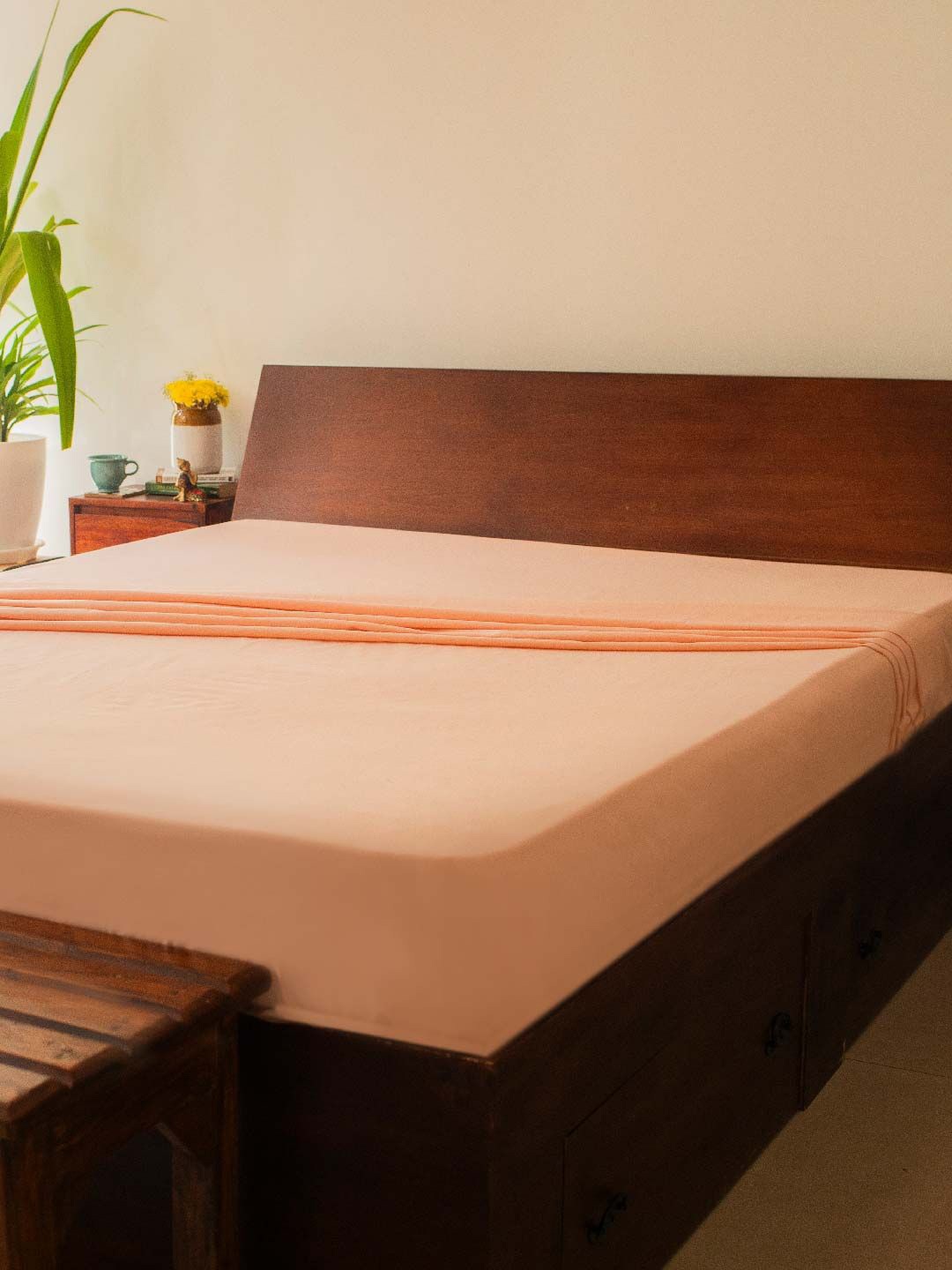 

10Club King Bedsheet with 2 pillow covers, Peach