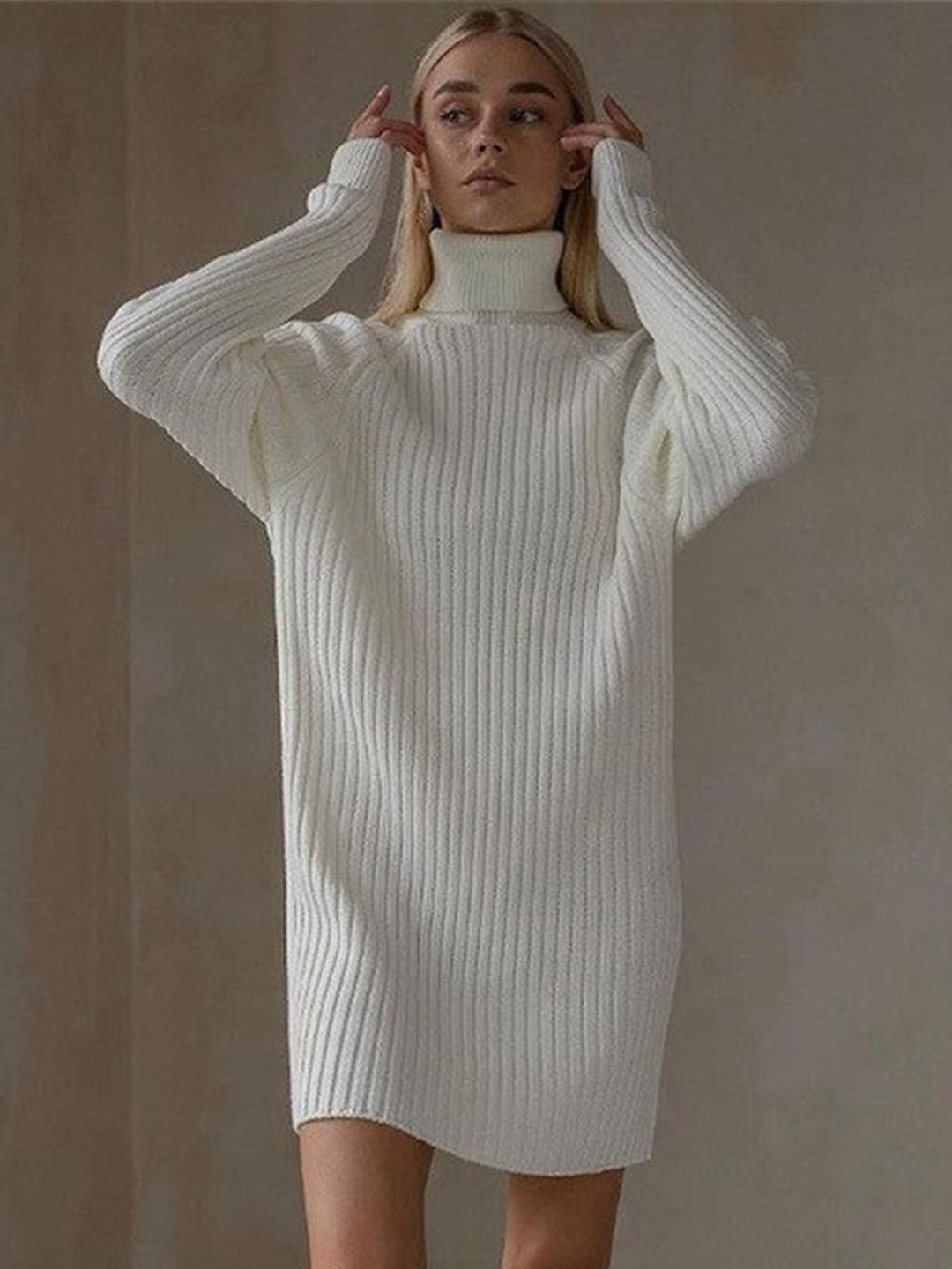 

LULU & SKY Women Striped High Neck Long Sleeves Jumper Dress, White