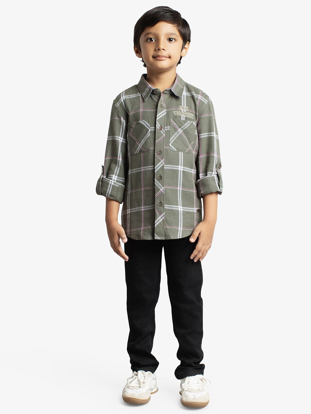 

Ed-a-Mamma Boys Premium Opaque Checked Casual Shirt, Olive