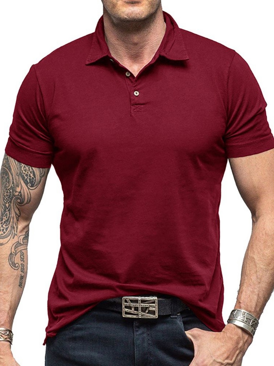 

StyleCast x Revolte Men Solid Polo Collar Cotton T-shirt, Maroon