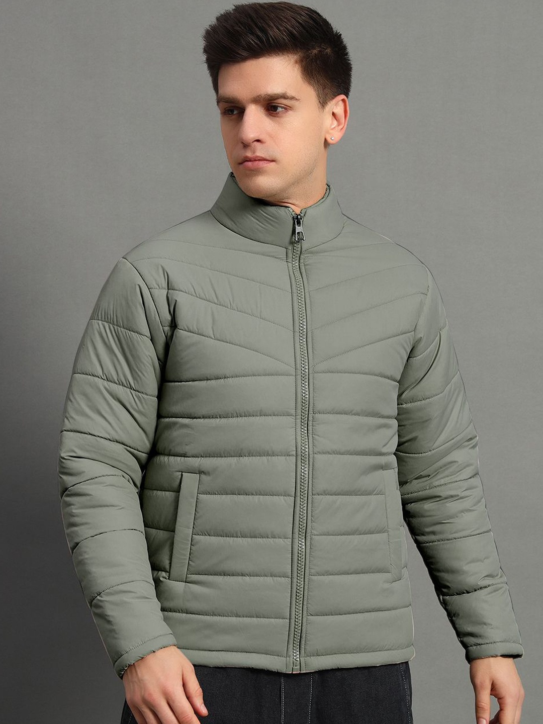 

GET GOLF Men Polyester Bomber Jacket, Grey