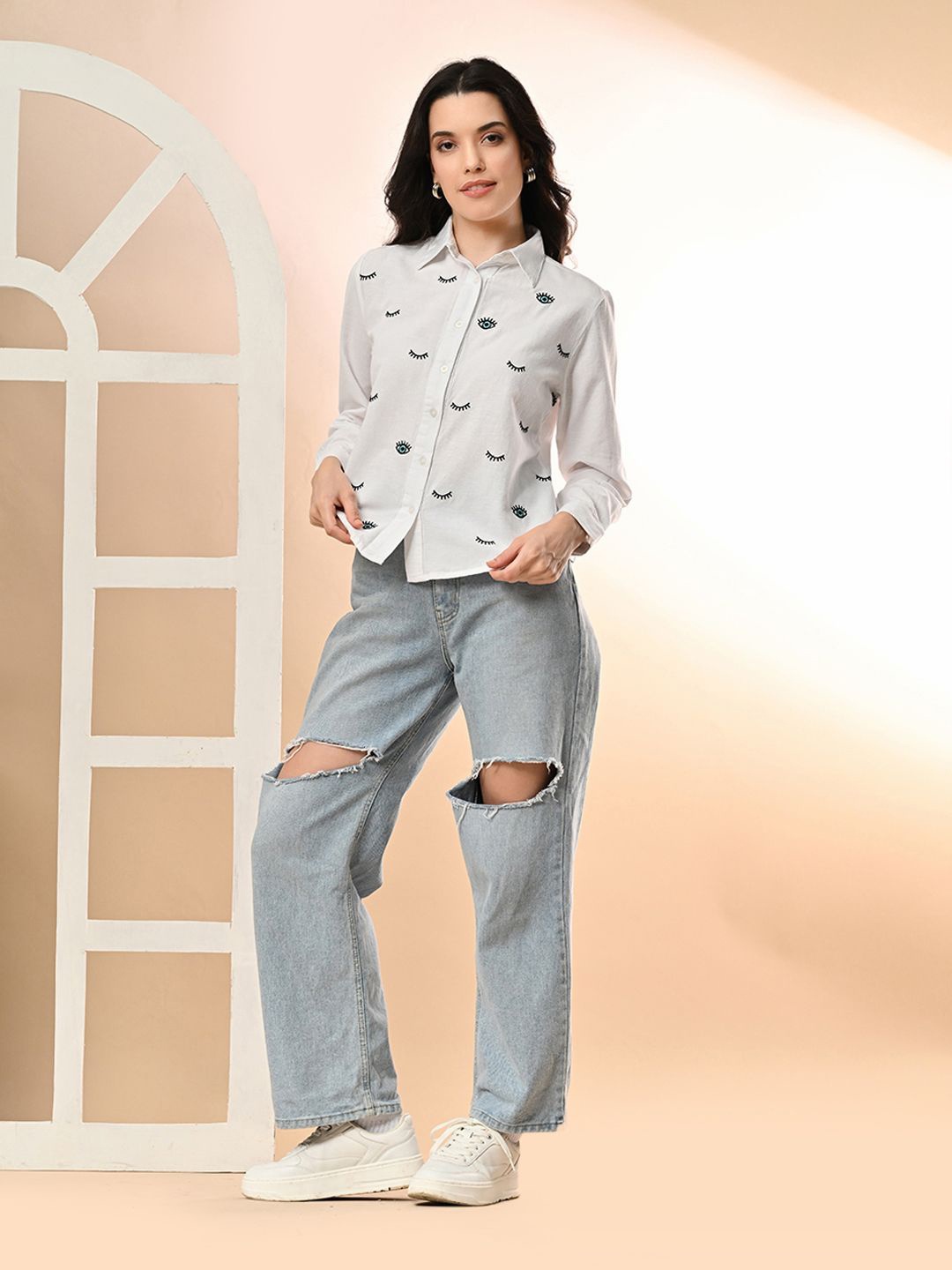 

all about you Women Opaque Printed Party Shirt, White