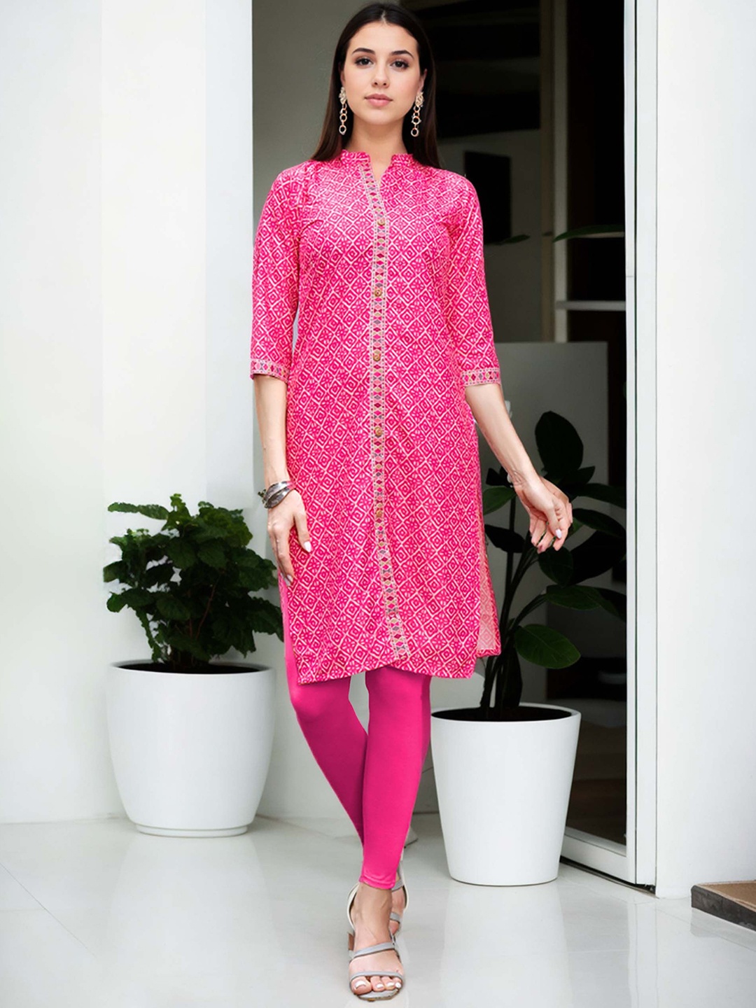

Anouk Rustic Women Geometric Printed Kurta, Pink