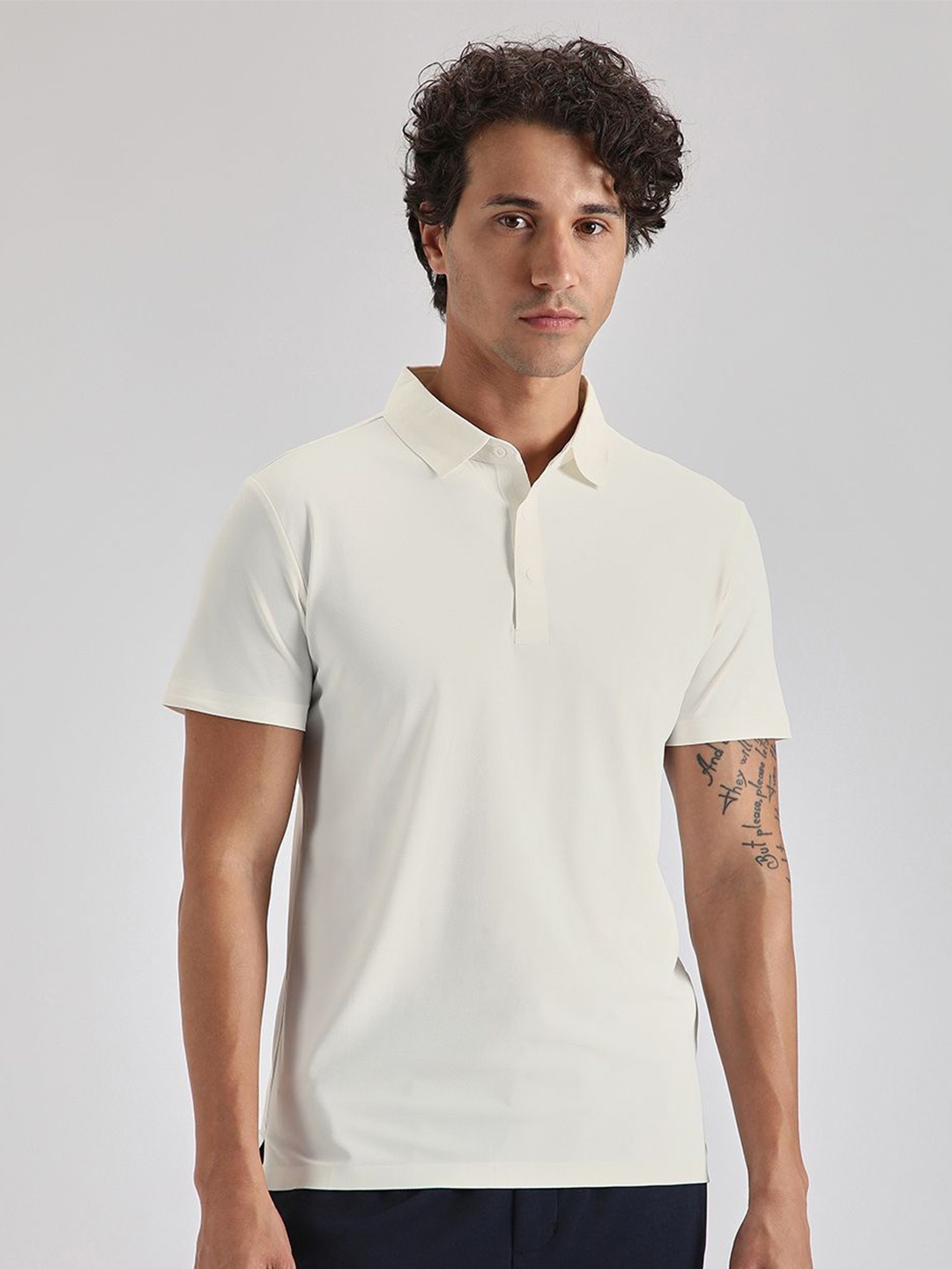

Banana Club Men Polo Collar Flex Applique Slim Fit T-shirt, White