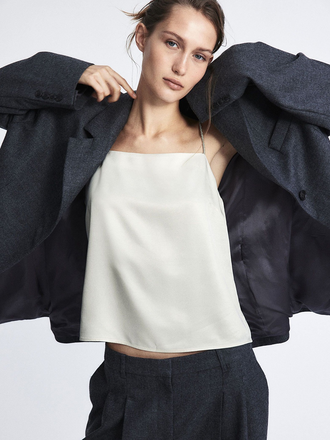 

H&M Rhinestone-Strap Tops, White