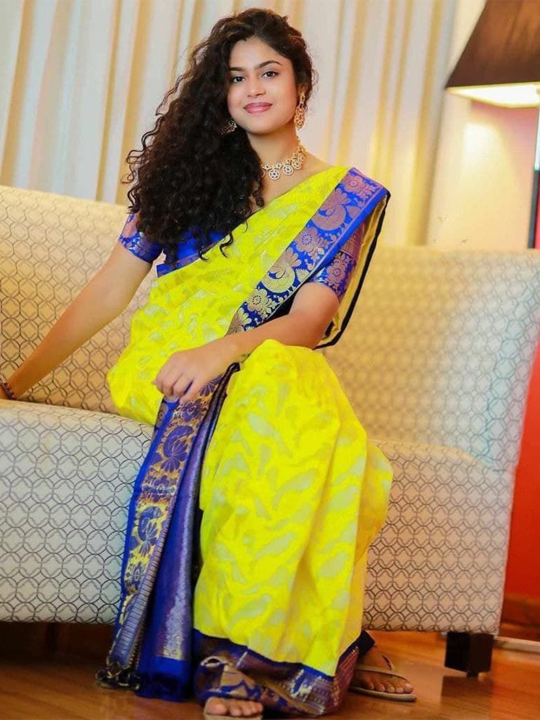 

Anouk Woven Design Zari Silk Blend Banarasi Saree, Yellow