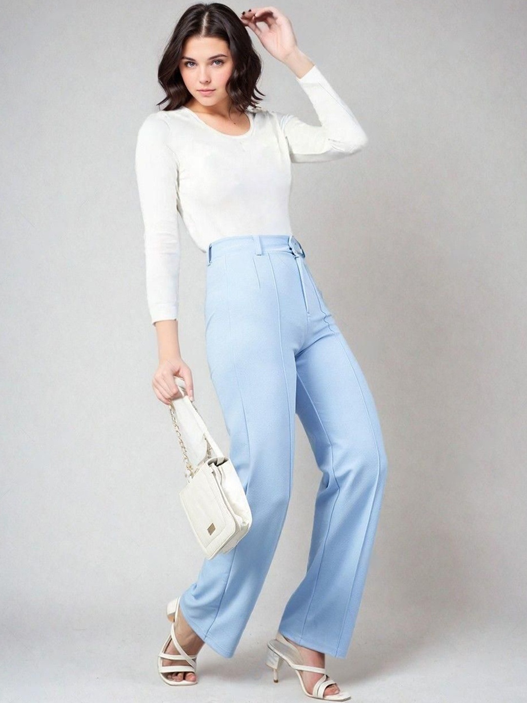 

Kotty White and Blue Scoop Neck T-Shirt With Trousers